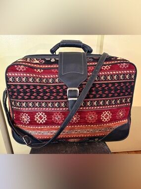 Kilim Carpet Design Suitcase. Overnighter. Faux leather accents